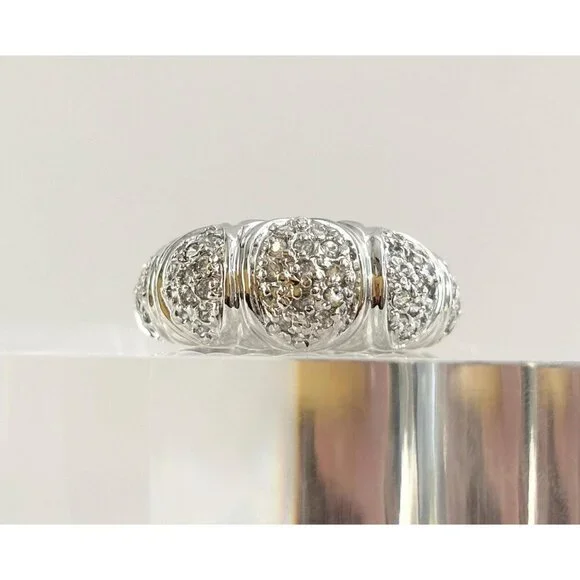 SOLD Domed Sterling Silver Pave Set Vintage Multi Gemstone Cluster Ring - sz 7 - Picture 1 of 10